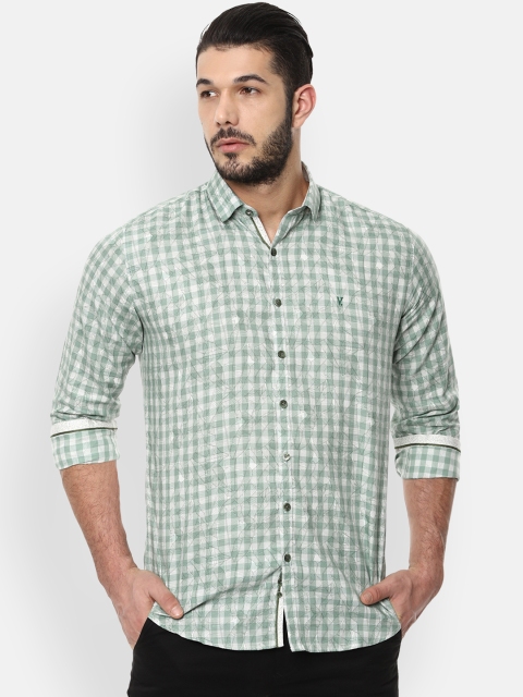 

V Dot Men Green Slim Fit Checked Casual Shirt