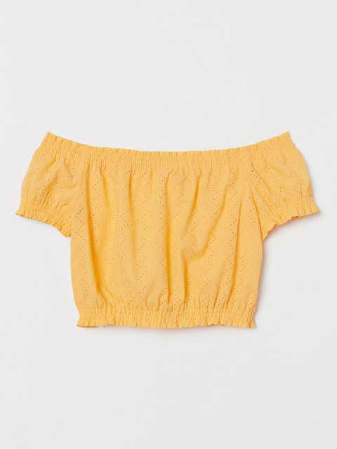 

H&M Women Yellow Off-The-Shoulder Cotton Blouse