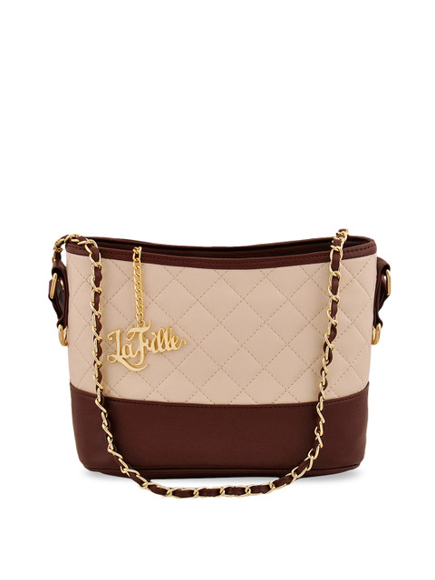 

LaFille Cream-Coloured & Brown Colourblocked Sling Bag