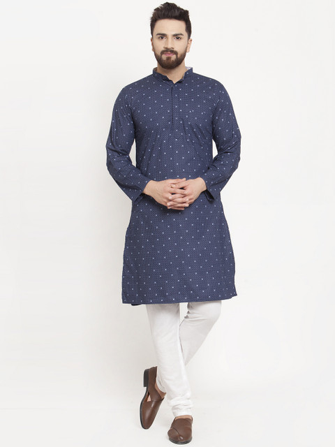 

KLOTTHE Men Blue Printed Straight Kurta
