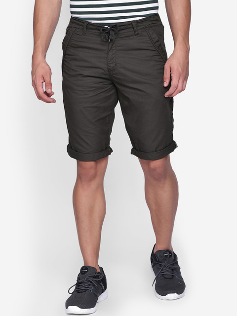 

beevee Men Olive Green Solid Regular Shorts