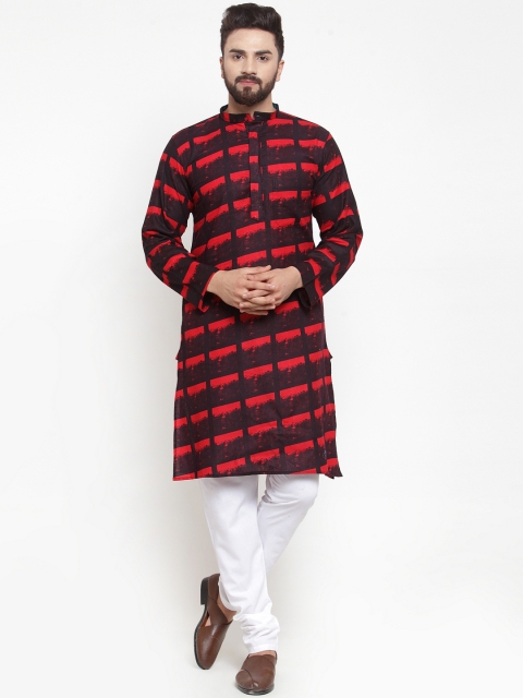 

NEUDIS Men Red Printed Kurta with Churidar