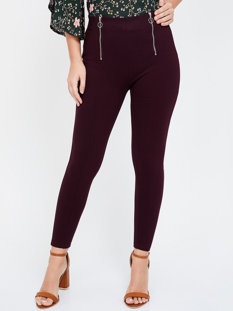 

Ginger by Lifestyle Women Burgundy Regular Fit Solid Treggings