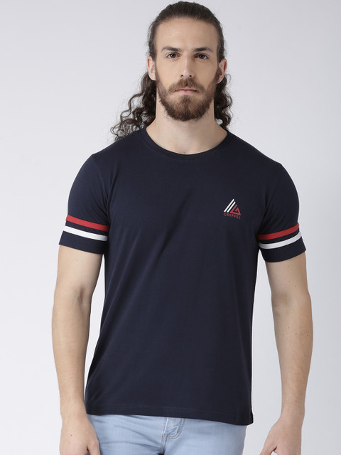 

GRIFFEL Men Navy Blue Solid Round Neck T-shirt