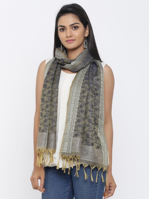 

SOUNDARYA Women Grey & Blue Woven Design Stole
