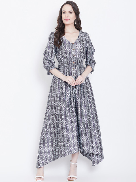 

DODO & MOA Women Grey & Blue Printed Maxi Dress