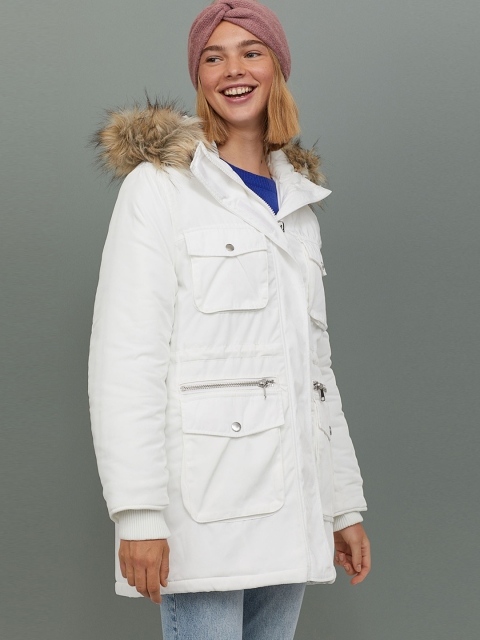 

H&M Padded Parka With A Hood, White