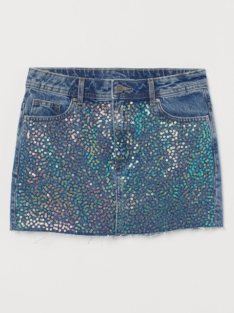 

H&M Women Blue Denim Skirt with Sequins
