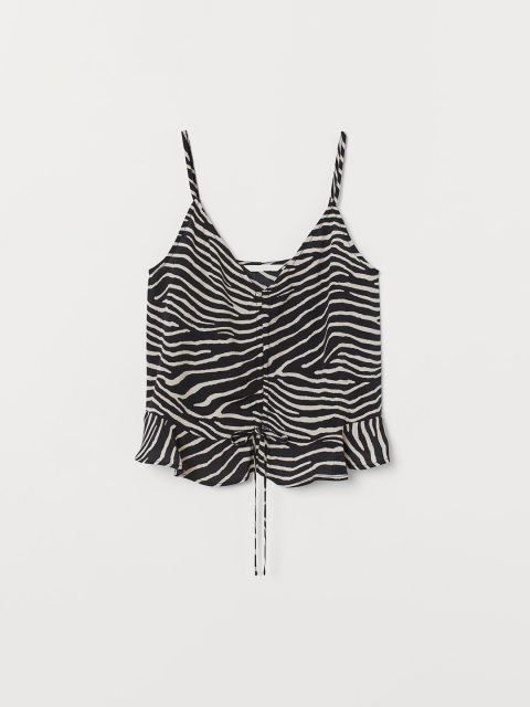 

H&M Women Beige & Black Printed Drawstring Strappy Top