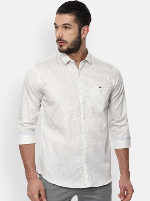 

V Dot Men White Slim Fit Printed Casual Shirt