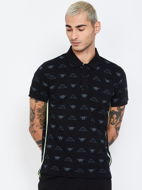 

Kappa Men Black & Blue Printed Polo Collar T-shirt