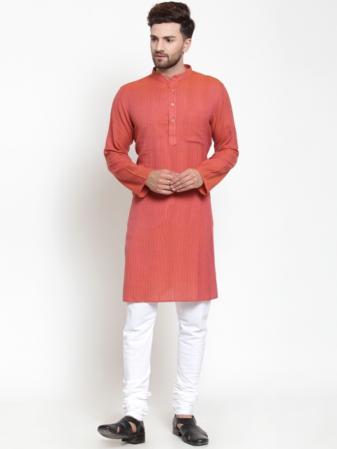 

NEUDIS Men Red Striped Kurta with Churidar