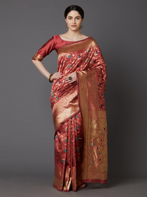 

Mitera Rust Brown & Gold-Toned Silk Blend Woven Design Banarasi Saree