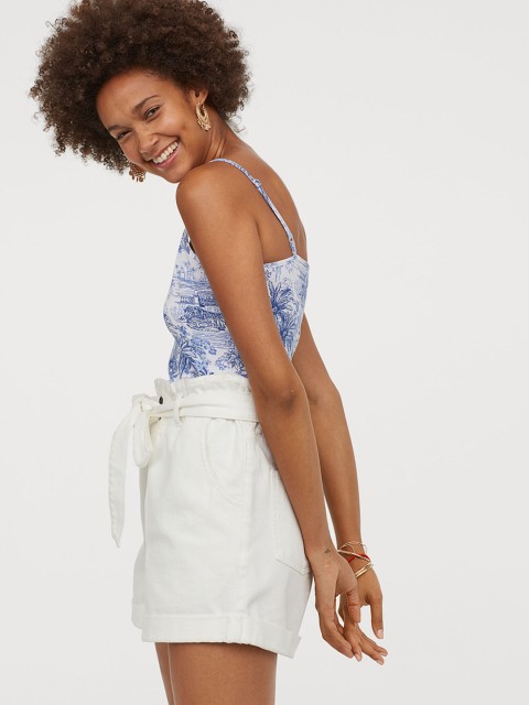 

H&M Women White & Blue Printed Jersey Body