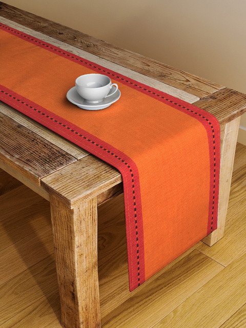 

NEUDIS Orange & Pink Colourblocked Hand-Woven 4-Seater Table Runner