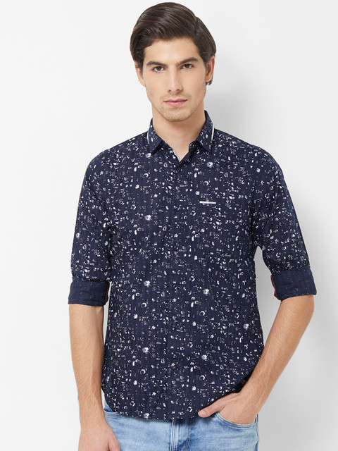 

Killer Men Navy Blue & Off-White Regular Fit Printed Casual Shirt