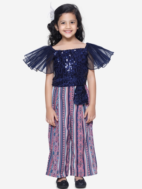 

LilPicks Girls Navy Blue Embellished Top with Palazzos