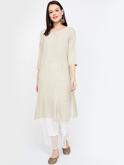 

Melange by Lifestyle Women Beige Solid Straight Kurta