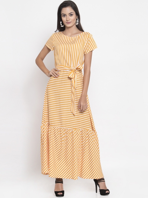 

Molly & Michel Women Yellow & Off-White Striped Maxi Dress