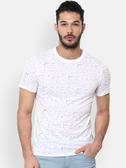 

V Dot Men White Printed Round Neck T-shirt