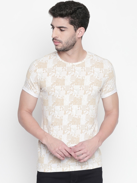 

Mufti Men White Khaki Printed Slim Fit Round Neck Pure Cotton T-shirt