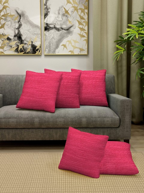

NEUDIS Pink Set of 5 Solid Square Cushion Covers
