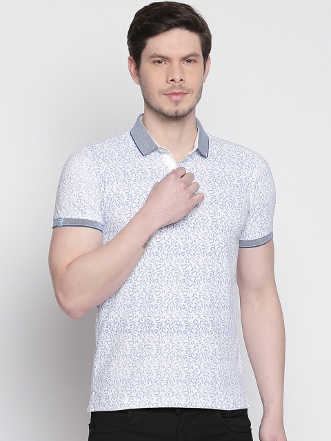 

Mufti Men White & Blue Printed Polo Collar T-shirt
