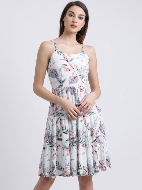 

Zink London Women White Printed Fit and Flare Dress