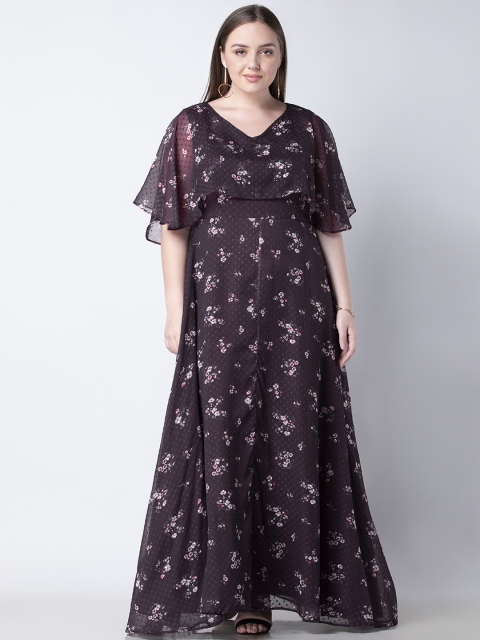 

FabAlley Curve Plus Size Women Purple Floral Print Maxi Dress