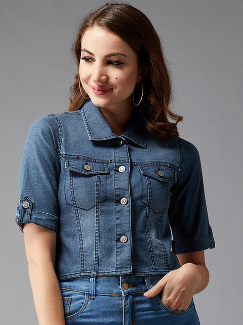 

DOLCE CRUDO Women Blue Solid Denim Jacket