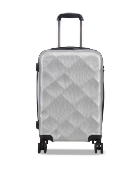 

Teakwood Leathers Silver-Toned Textured Hard-Sided Cabin Trolley Suitcase