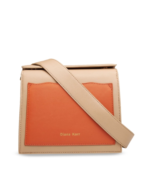 Diana Korr Beige & Orange Colourblocked Sling Bag