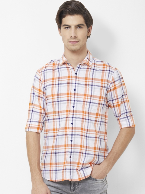 

Killer Men Orange & Off-White Regular Fit Checked Casual Shirt
