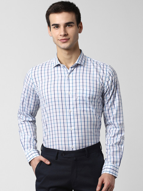 

Peter England Men Blue & White Regular Fit Checked Formal Shirt
