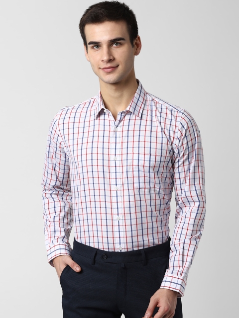 

Peter England Men White & Blue Regular Fit Checked Formal Shirt