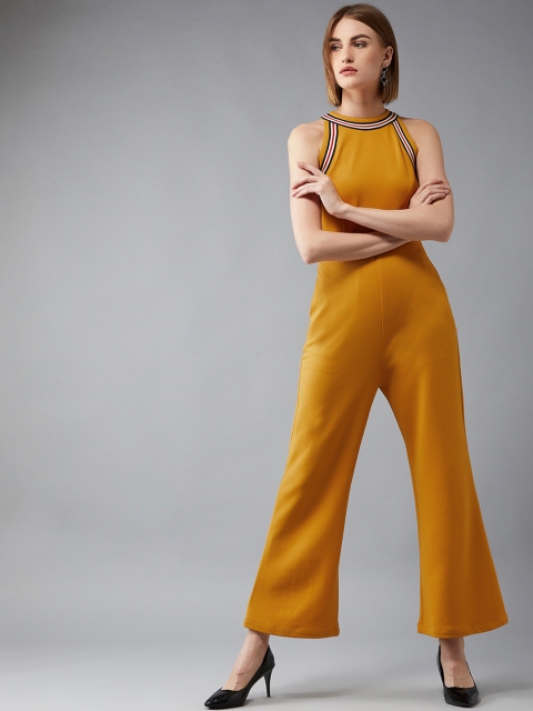 

DOLCE CRUDO Women Mustard Yellow Solid Basic Jumpsuit