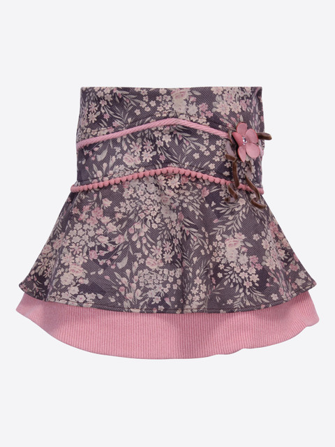 

CUTECUMBER Girls Grey & Pink Floral Printed Trumpet Knee-Length Skirt