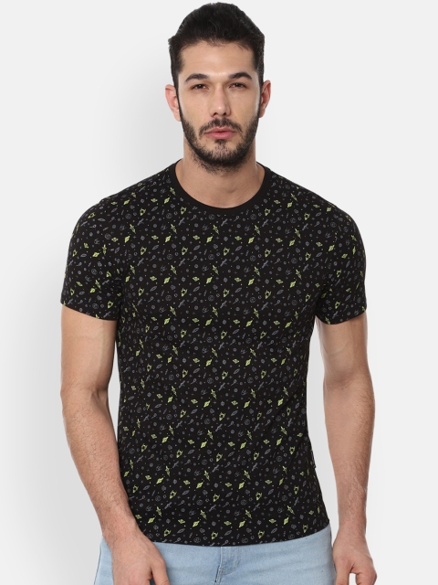 

V Dot Men Black Printed Round Neck T-shirt