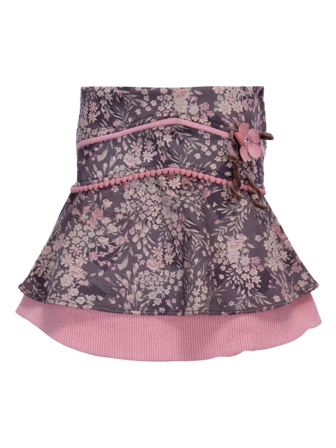 

CUTECUMBER Girls Grey & Pink Floral Printed Trumpet Knee-Length Skirt