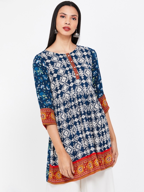 

Colour Me by Melange Women Navy Blue & White Printed A-Line Kurta