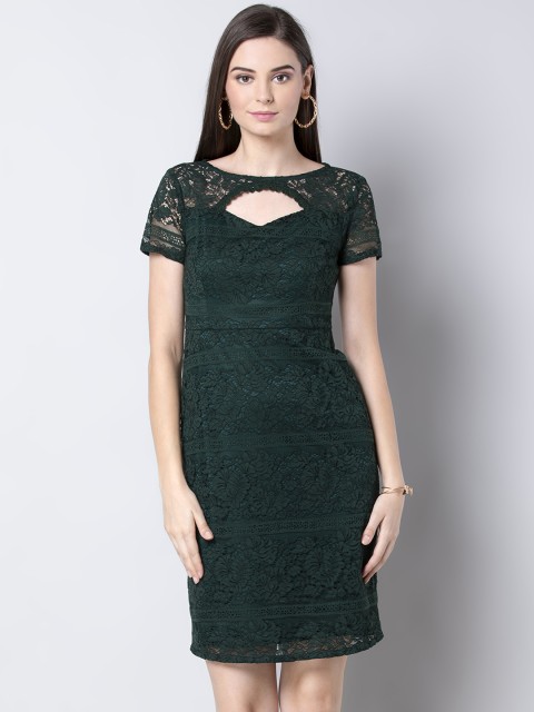 

FabAlley Women Green Self Design Sheath Dress