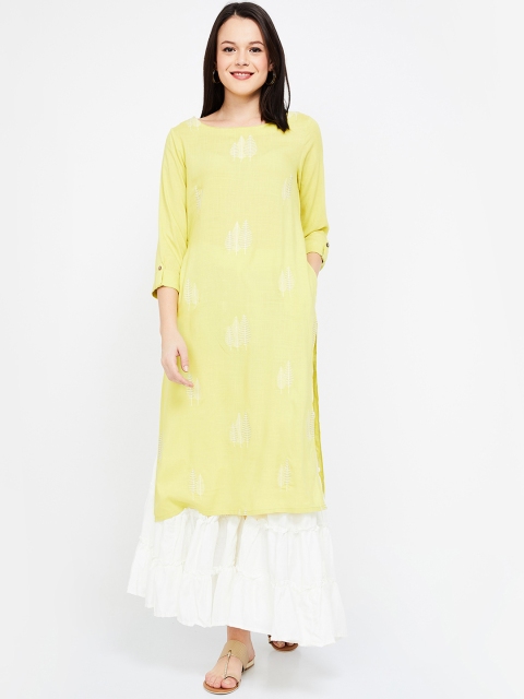 

Melange by Lifestyle Women Yellow Embroidered Straight Kurta