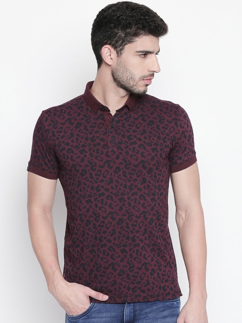 

Mufti Men Burgundy & Navy Blue Printed Slim Fit Polo Collar T-shirt