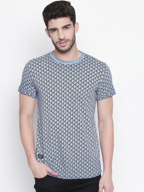 

Mufti Men Blue & Grey Printed Round Neck T-shirt