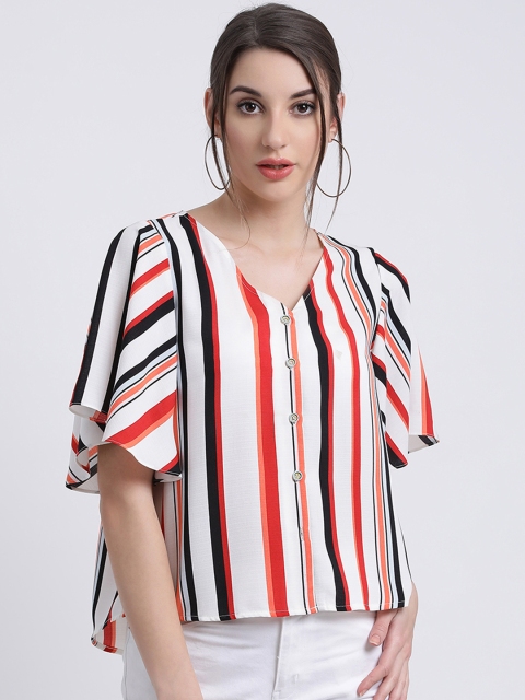 

Zink London Women White & Red Striped A-Line Top