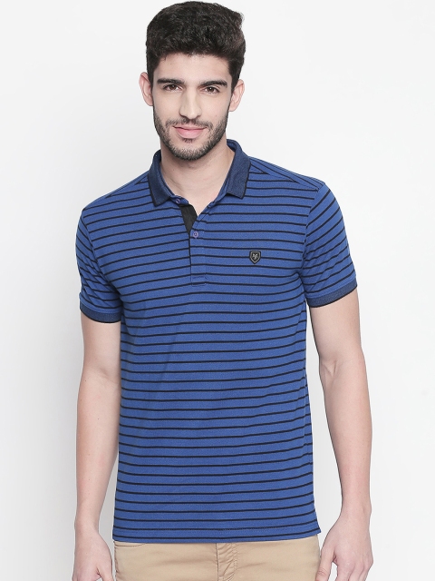 

Mufti Men Blue & Black Striped Polo Collar T-shirt
