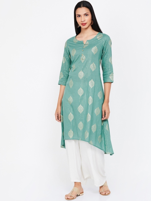 

Melange by Lifestyle Women Green & Gold-Coloured Printed A-Line Kurta
