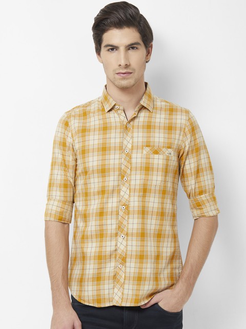 

Killer Men Beige & Yellow Regular Fit Checked Casual Shirt