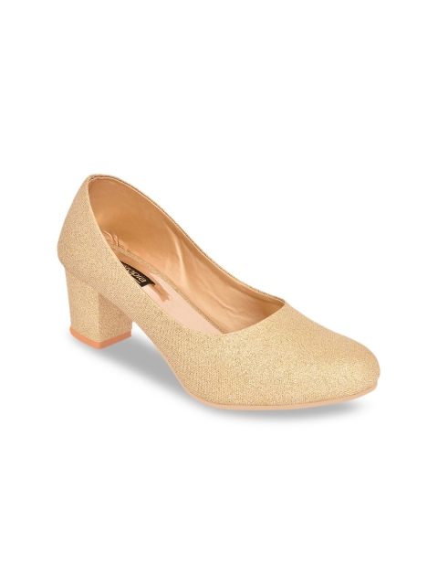 

Shoetopia Women Gold-Toned Woven Design Pumps
