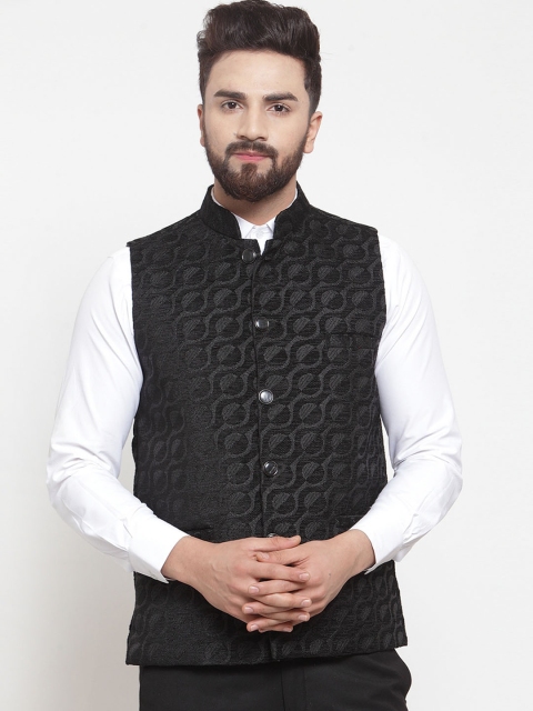 

TAG 7 Men Black self-Design Nehru Jacket